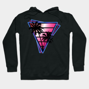 Retrowave style palm tree sunset pink wave Hoodie